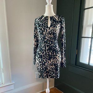 NWT Bebe animal print fully lined dress with gold chain neck detail xxs